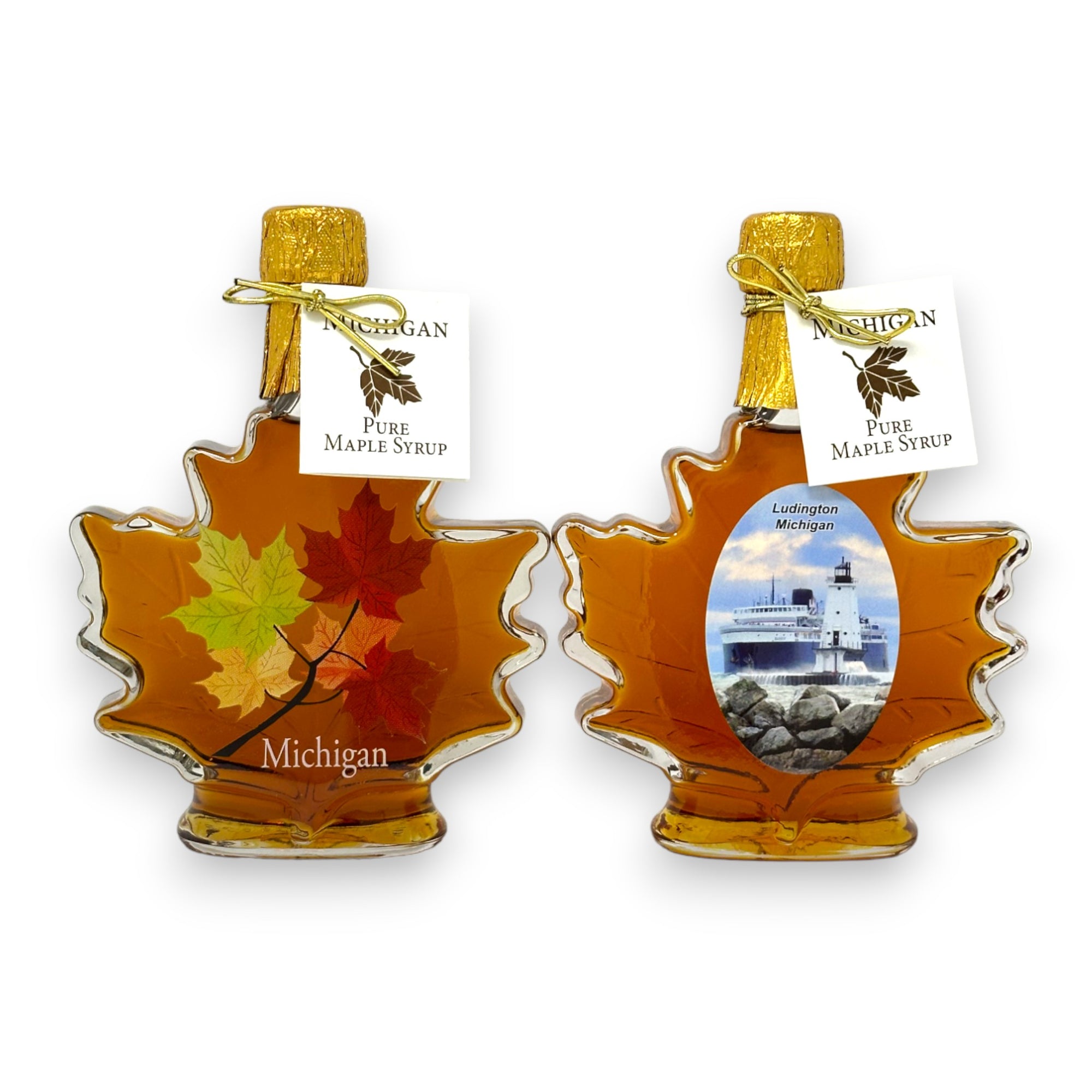 Pure Michigan Maple Syrup - Maple Leaf Glass Bottle.