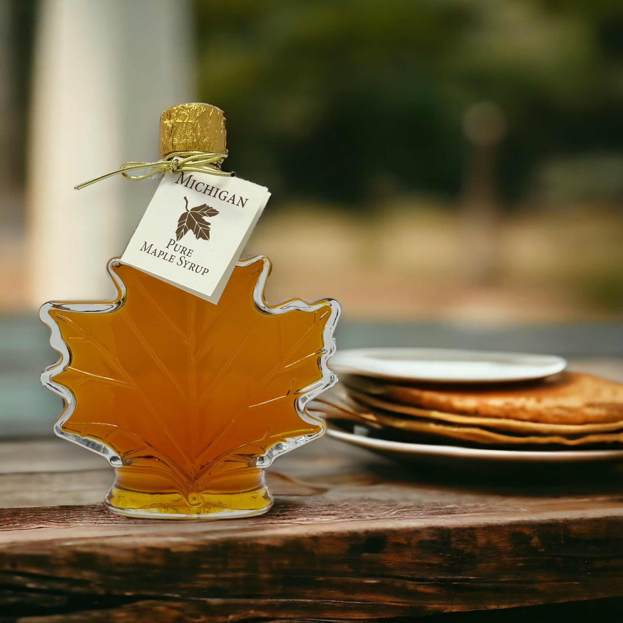 Pure Michigan Maple Syrup - Maple Leaf Glass Bottle.