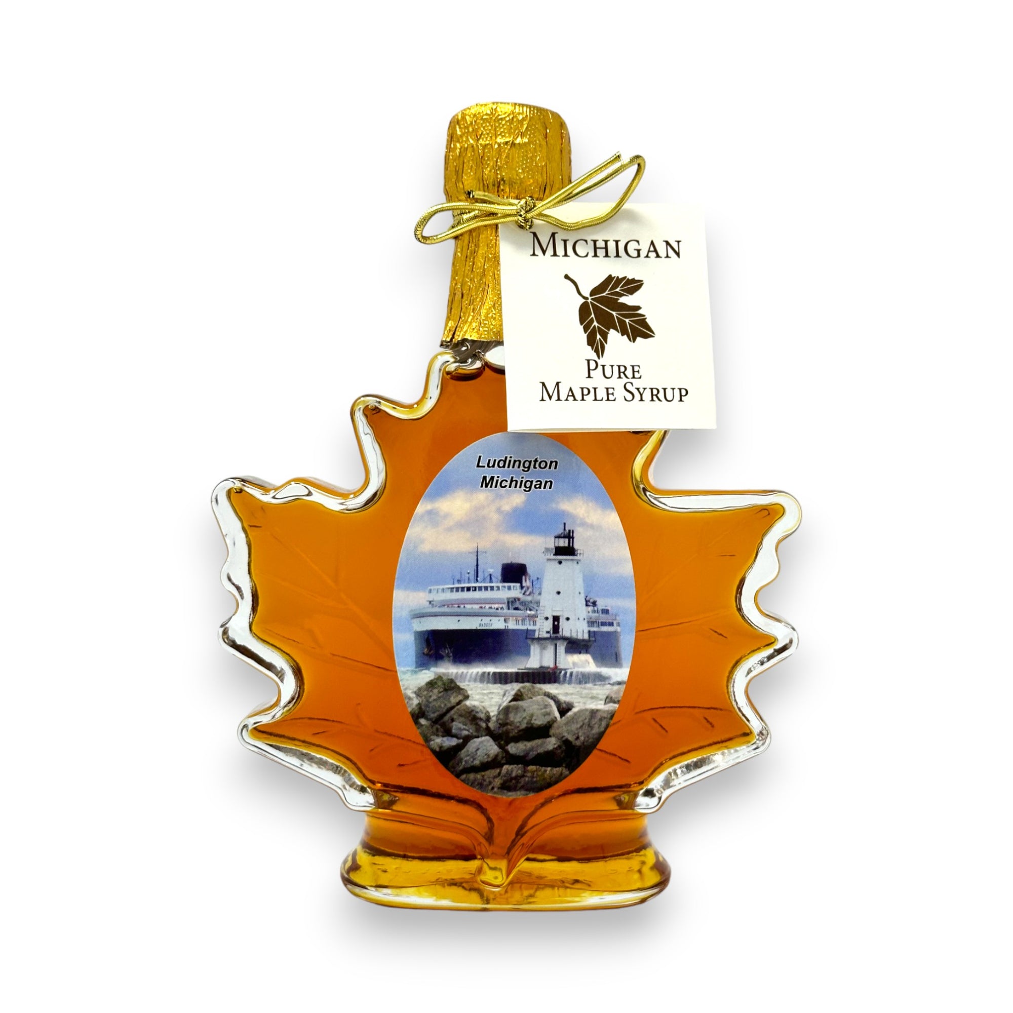 Pure Michigan Maple Syrup - Maple Leaf Glass Bottle.
