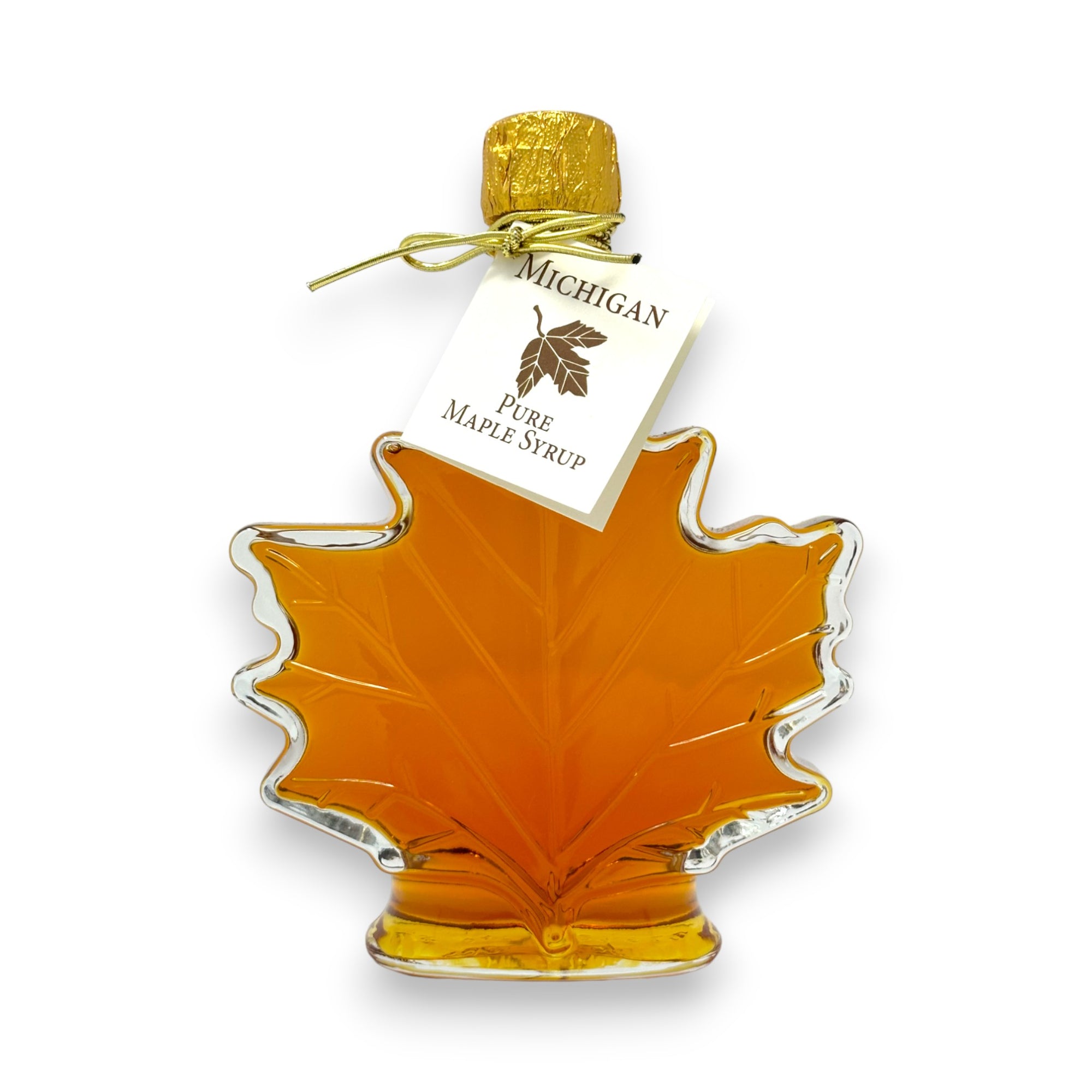 Pure Michigan Maple Syrup - Maple Leaf Glass Bottle.