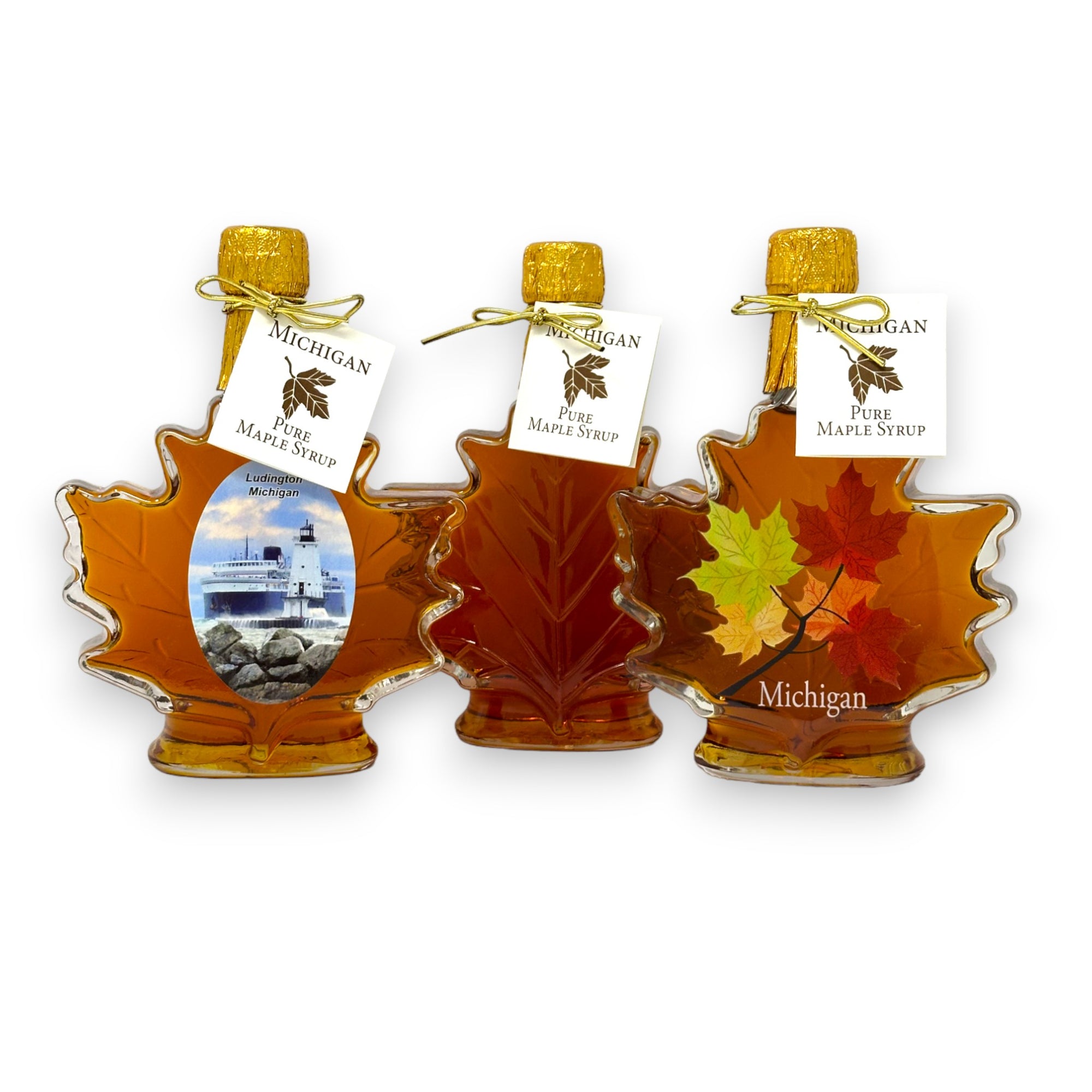 Pure Michigan Maple Syrup - Maple Leaf Glass Bottle.